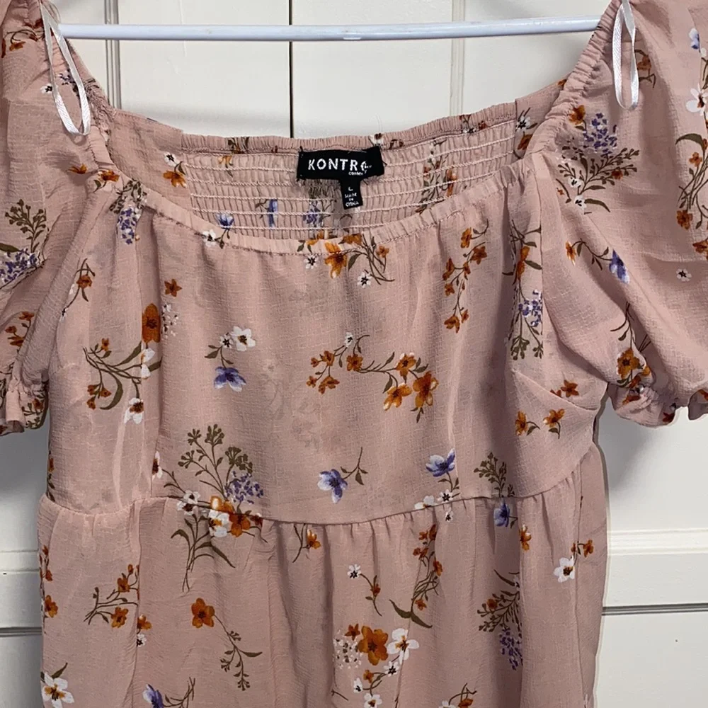 Kontrol Large Peach Floral Print Off Shoulder Blouse - Picture 4 of 11